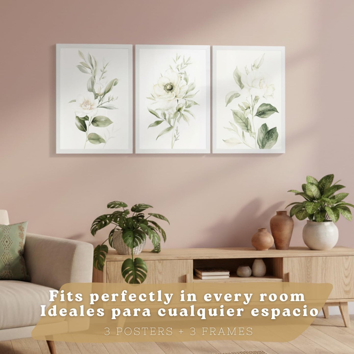 Nacnic Set De 3 Láminas Botánicas Flores Verdes Blancas. Posters Acuarela De Plantas Tonos Verdes Suaves Cuadros. Laminas Decorativas Pared Para Salón Y Dormitorio.