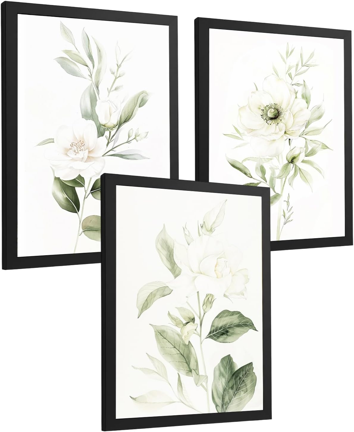 Nacnic Set De 3 Láminas Botánicas Flores Verdes Blancas. Posters Acuarela De Plantas Tonos Verdes Suaves Cuadros. Laminas Decorativas Pared Para Salón Y Dormitorio.