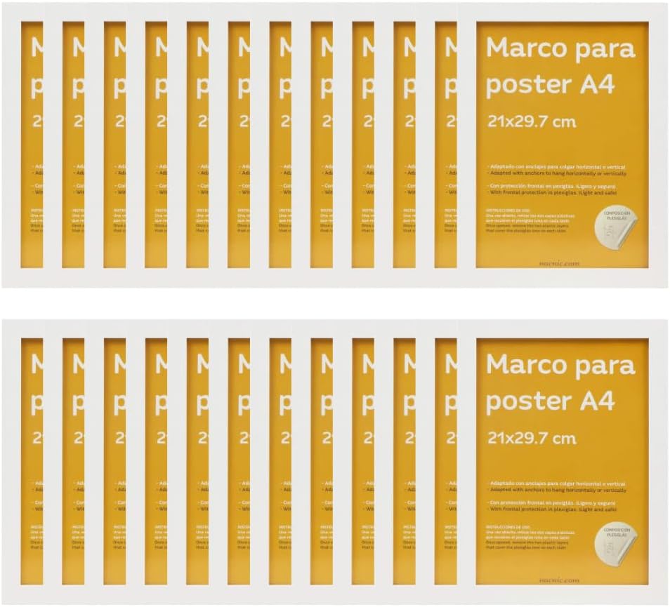 Set 24 Marcos A4 - Madera MDF Blanco y Plexiglás - Fotografía, Láminas, Diplomas