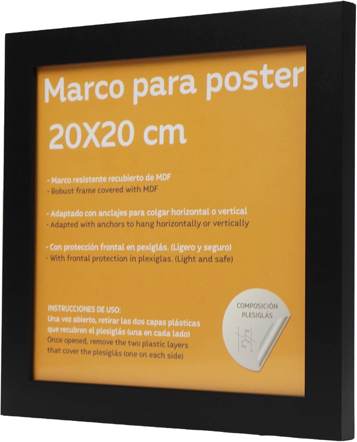 Nacnic - Pack 24 Marcos de Madera MDF Negro y Vidrio Acrílico | Protección y Expositor de Fotografías, Láminas, Pósters, Cuadros y Decoración para Salón, Dormitorio u Oficina | 20x20 cm