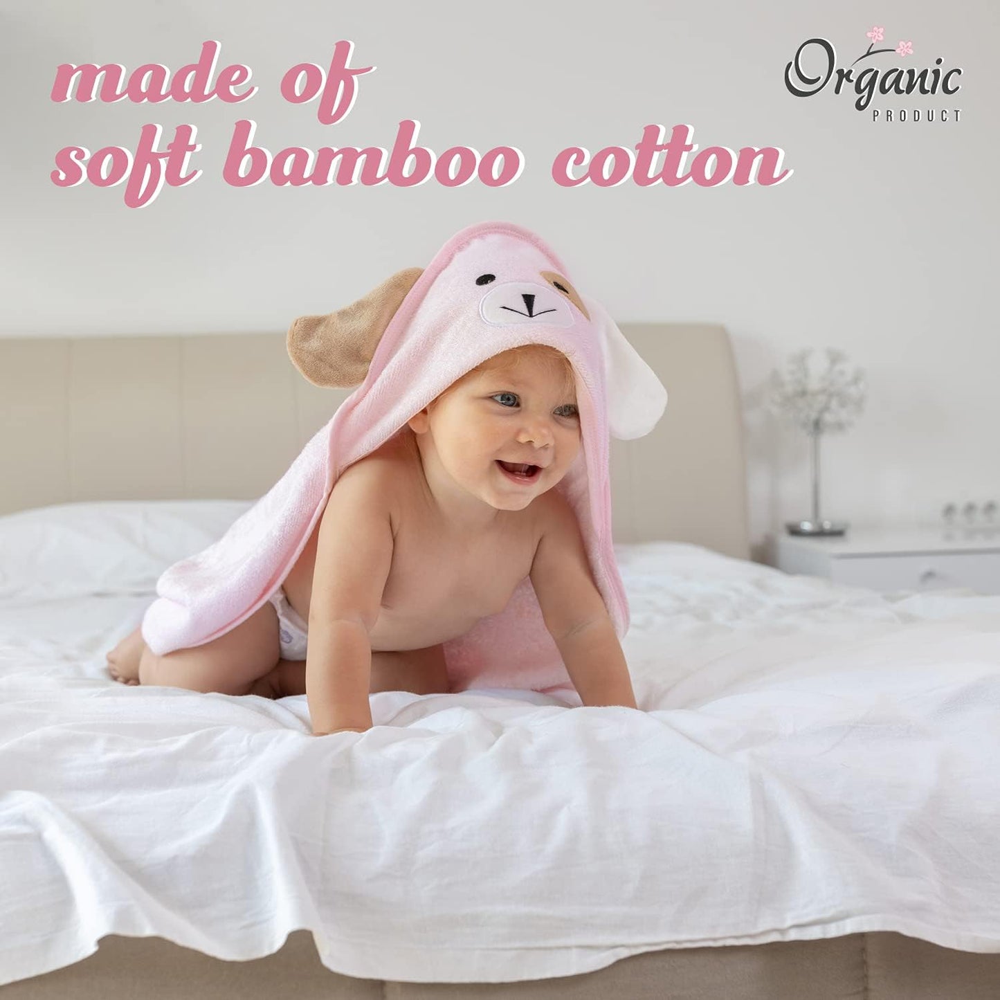 Toalla de Baño con Capucha para Bebé en Bambú Orgánico Rosa