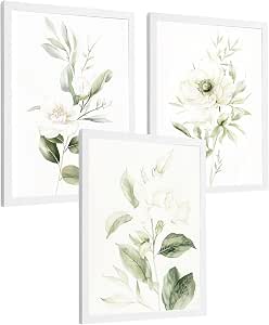 Nacnic Set De 3 Láminas Botánicas Flores Verdes Blancas. Posters Acuarela De Plantas Tonos Verdes Suaves Cuadros. Laminas Decorativas Pared Para Salón Y Dormitorio.