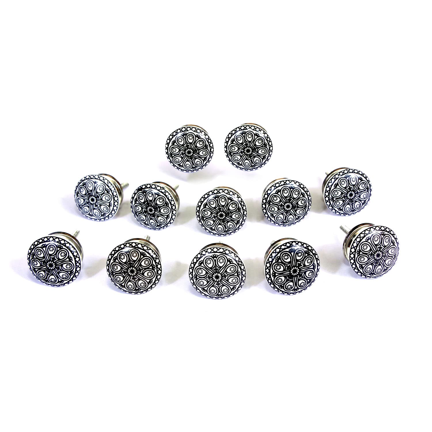 Set de 10 pomos tiradores de cerámica | Diseño mandala en blanco y negro | Decoración muebles, armarios, habitaciones.-Nacnic-Nacnic Estudio SL