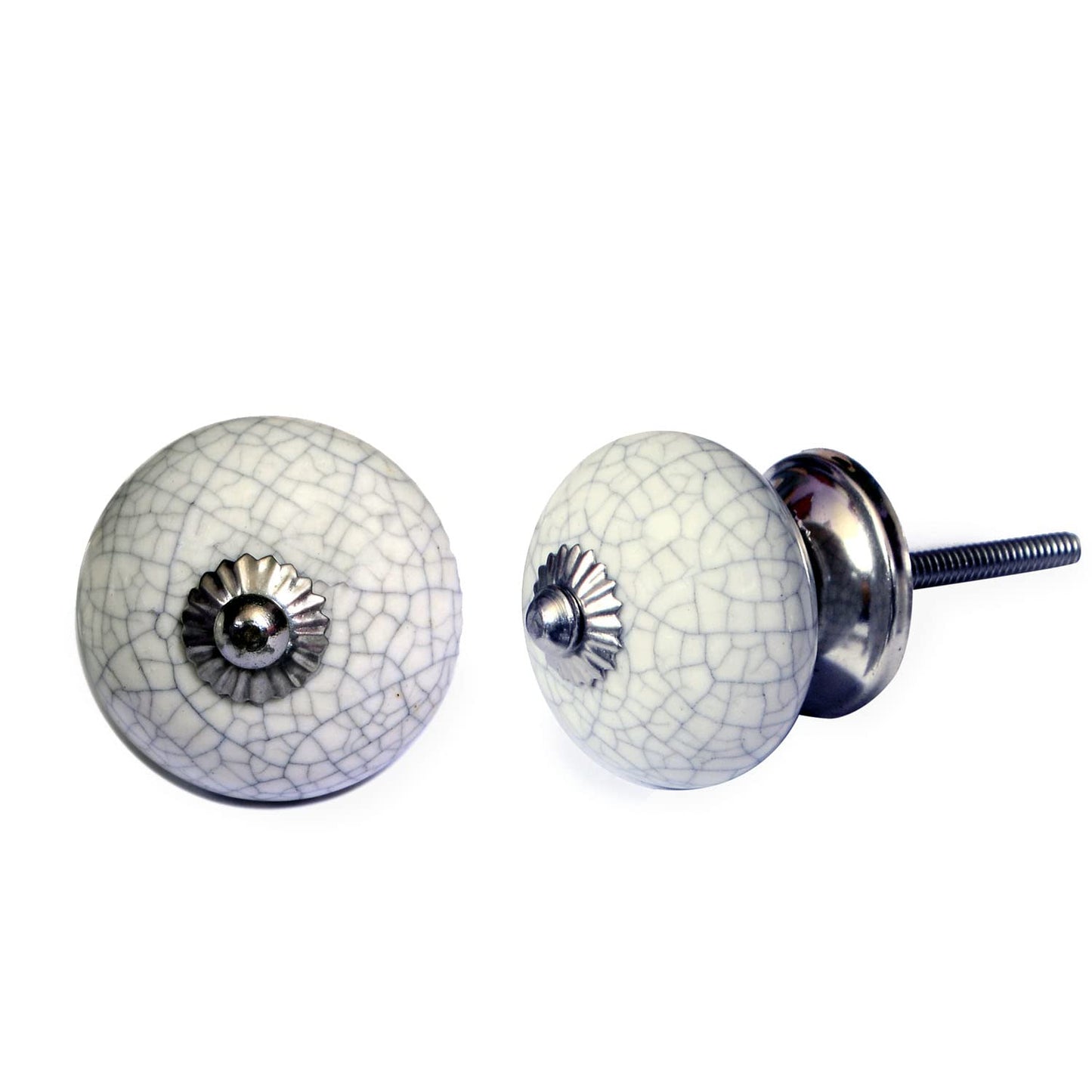 Set de 8 pomos tiradores de cerámica | Diseño craquelado color blanco | Decoración elegante muebles.-Nacnic-Nacnic Estudio SL
