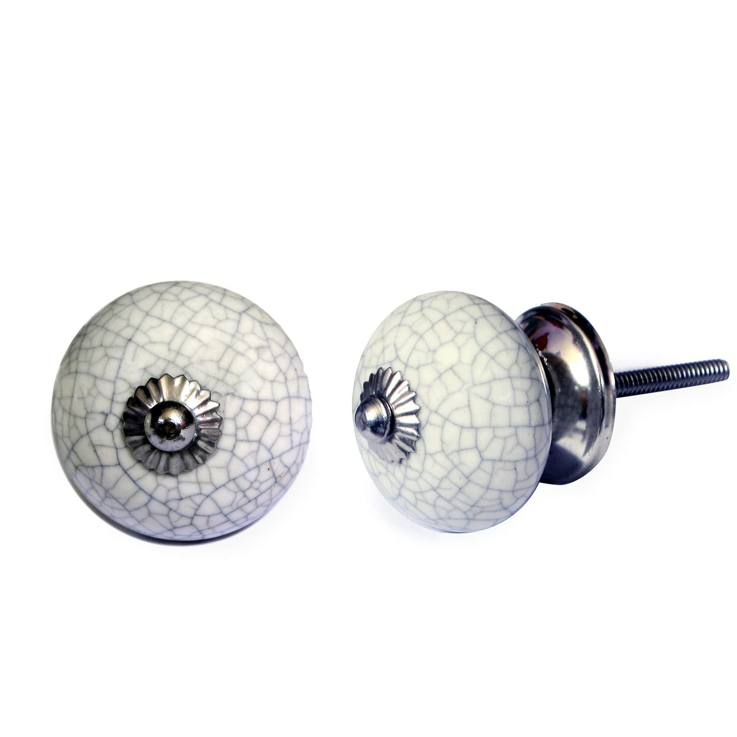 Set de 8 pomos tiradores de cerámica | Diseño craquelado color blanco | Decoración elegante muebles.-Nacnic-Nacnic Estudio SL