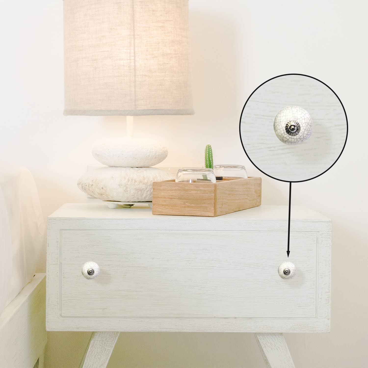 Set de 8 pomos tiradores de cerámica | Diseño craquelado color blanco | Decoración elegante muebles.-Nacnic-Nacnic Estudio SL