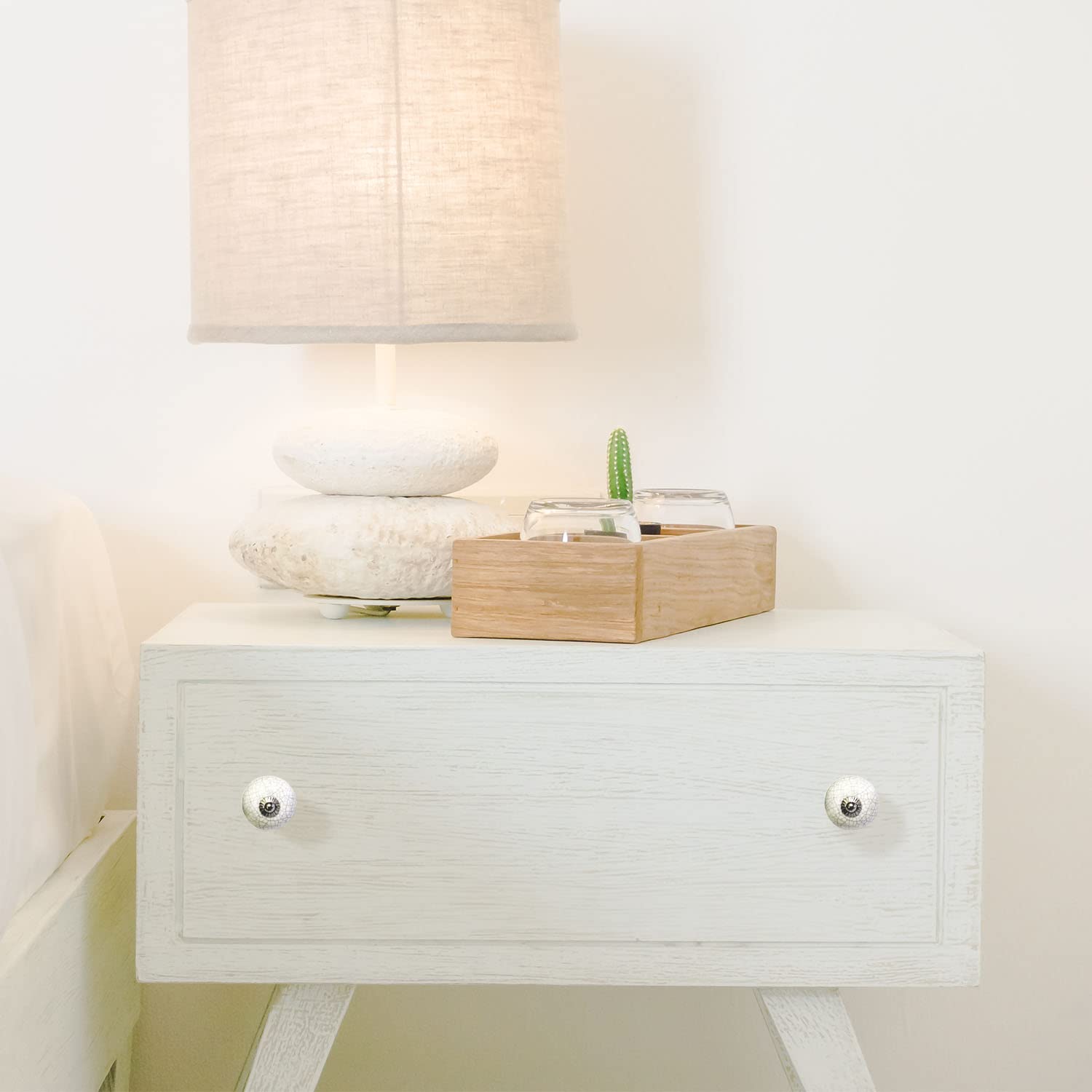 Set de 8 pomos tiradores de cerámica | Diseño craquelado color blanco | Decoración elegante muebles.-Nacnic-Nacnic Estudio SL