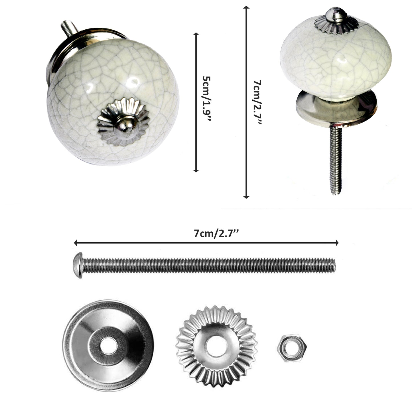 Set de 8 pomos de cerámica craquelado blanco para muebles