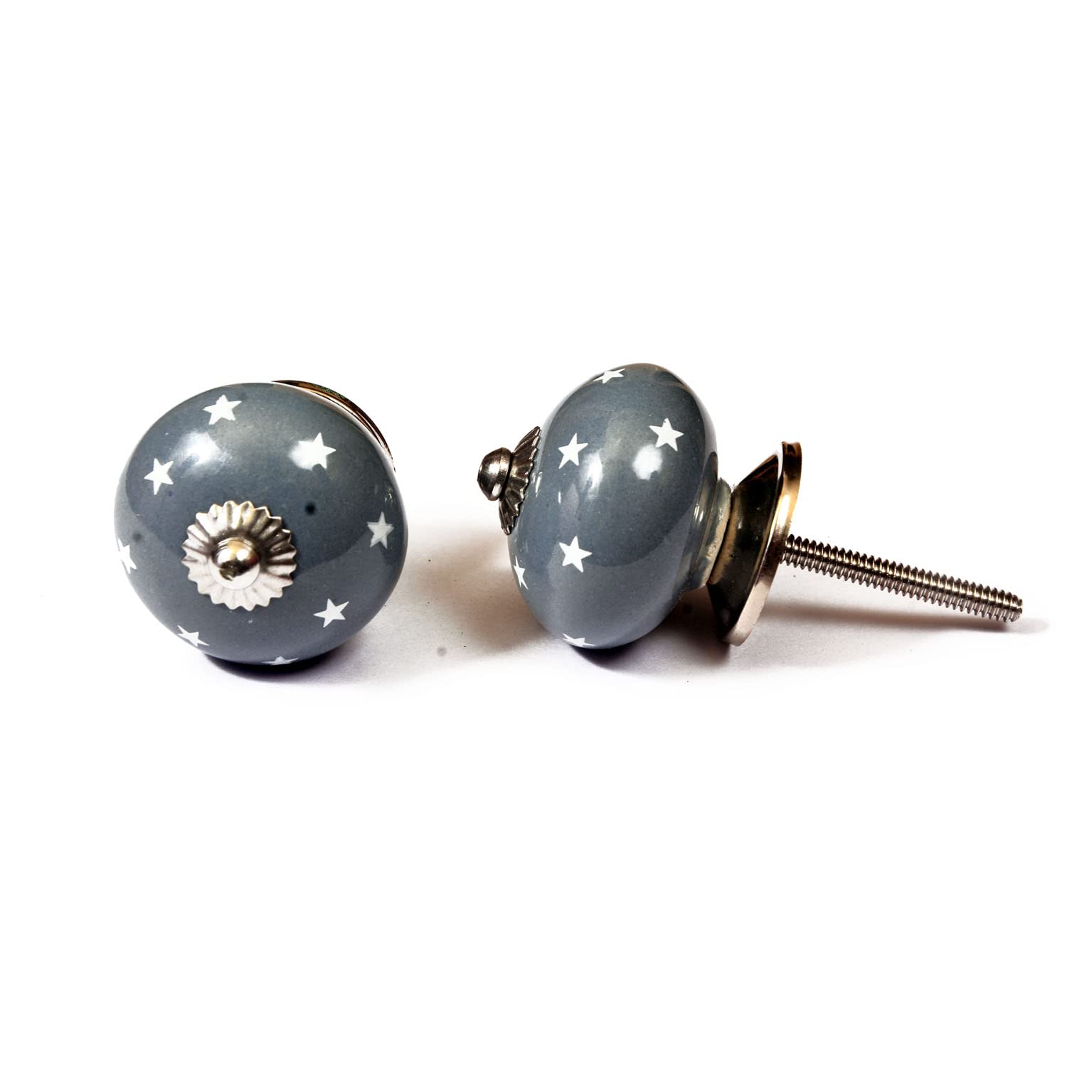 Set de 8 pomos tiradores de cerámica | Diseño estrellas gris y blanco | Decoración muebles, armarios, habitación infantil.-Nacnic-Nacnic Estudio SL