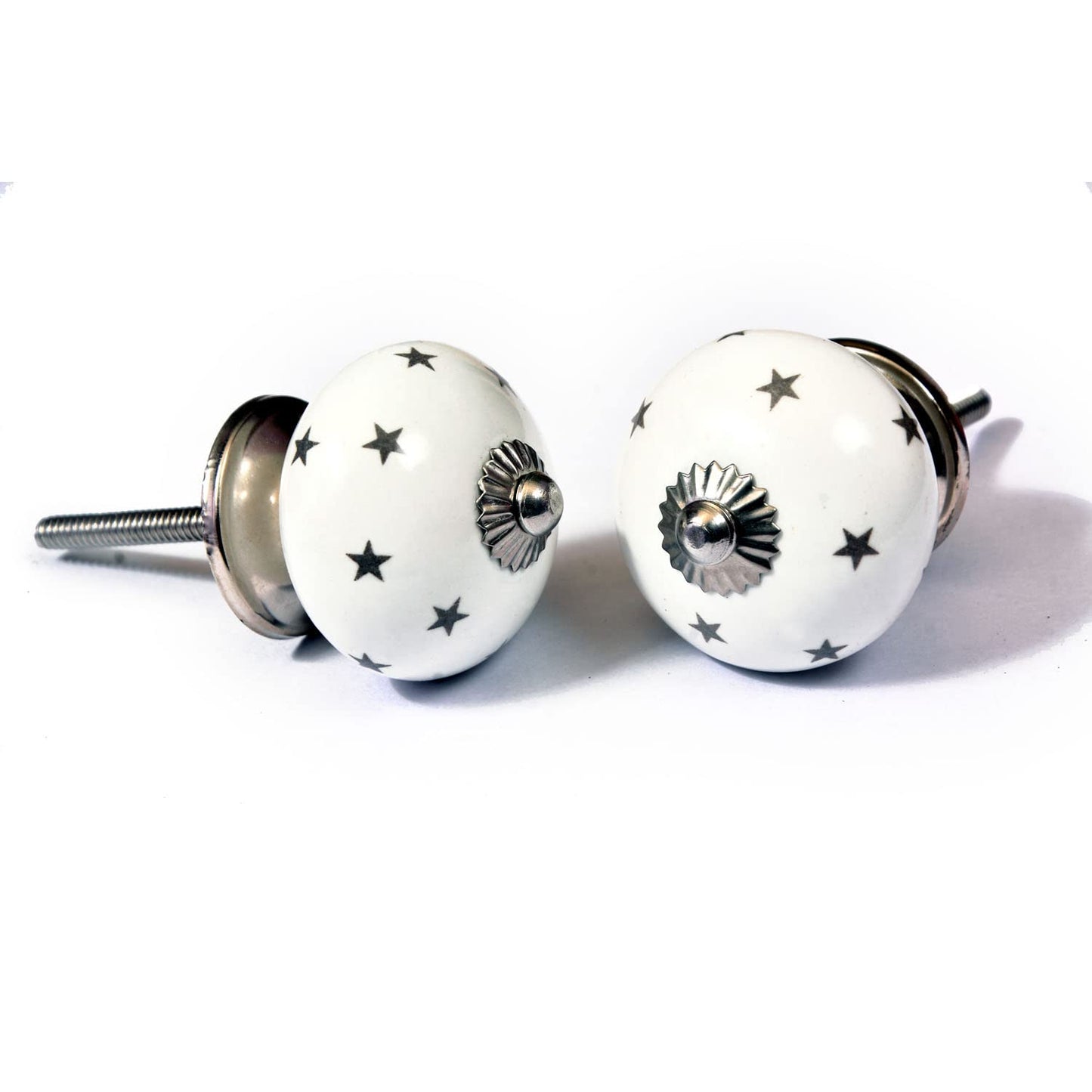 Set de 8 pomos tiradores de cerámica | Diseño estrellas gris y blanco | Decoración muebles, armarios, habitación infantil.-Nacnic-Nacnic Estudio SL