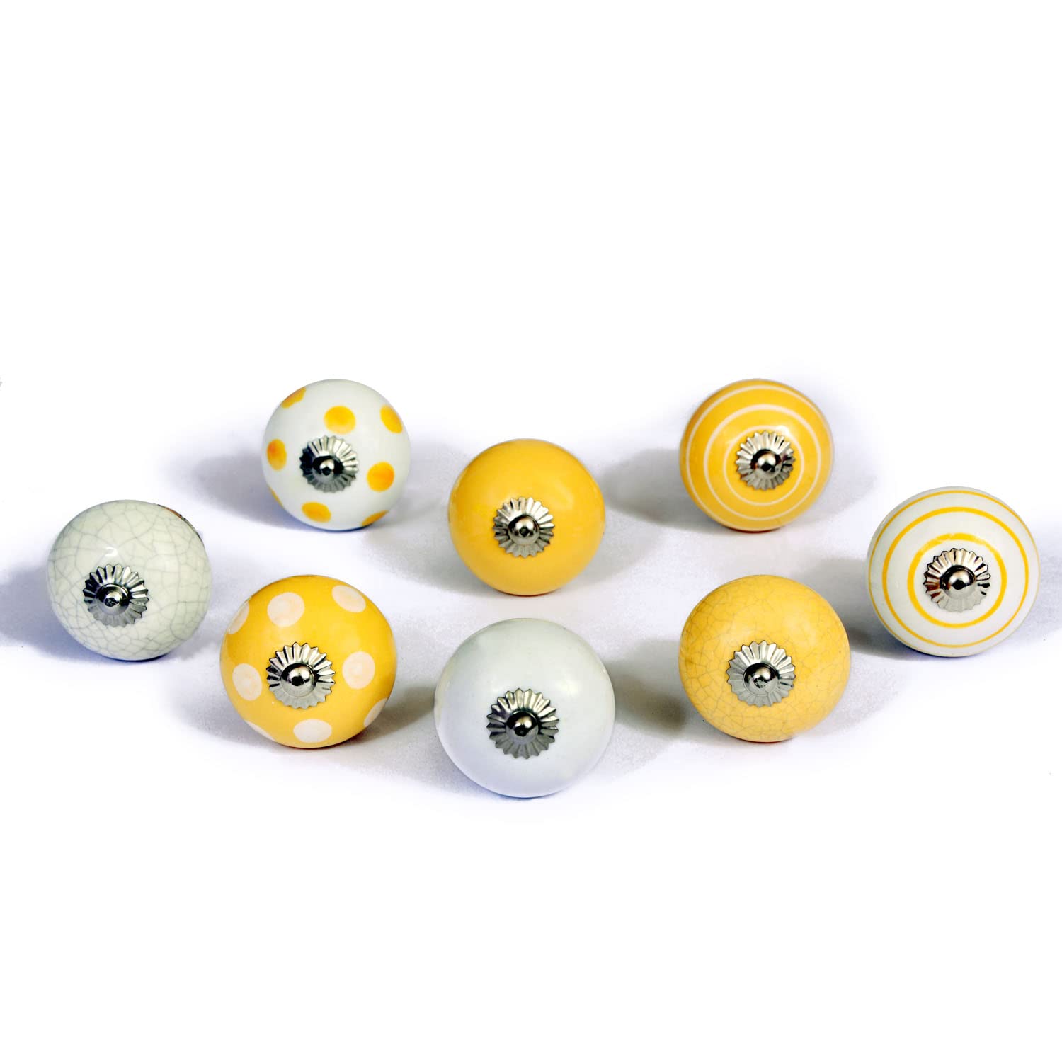 Juego de 8 pomos tiradores de cerámica | En colores amarillo y blanco | Decoración armarios, cocina y baño.-Nacnic-Nacnic Estudio SL