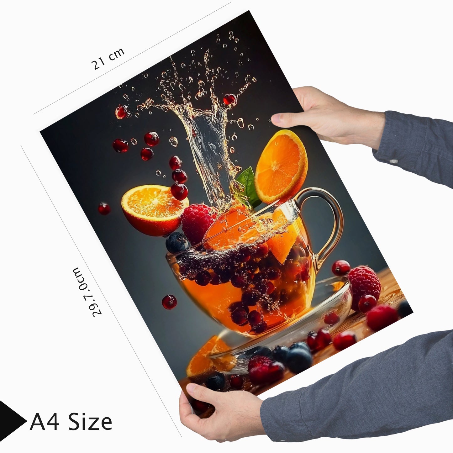 Set de 2 Cuadros de Colores con Té de Frutas Refrescantes Ilustración impresa en estilo Fotográfico para decorar las paredes de Cocina, Despensa, Comedor, Restaurante