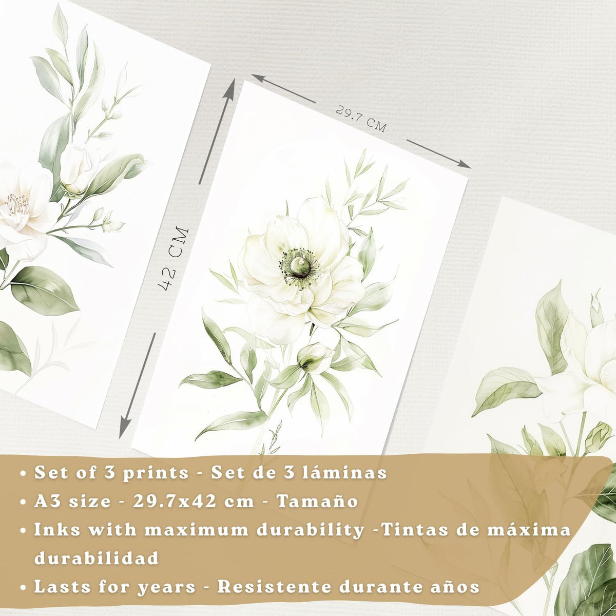 Nacnic Set De 3 Láminas Botánicas Flores Verdes Blancas. Posters Acuarela De Plantas Tonos Verdes Suaves Cuadros. Laminas Decorativas Pared Para Salón Y Dormitorio.