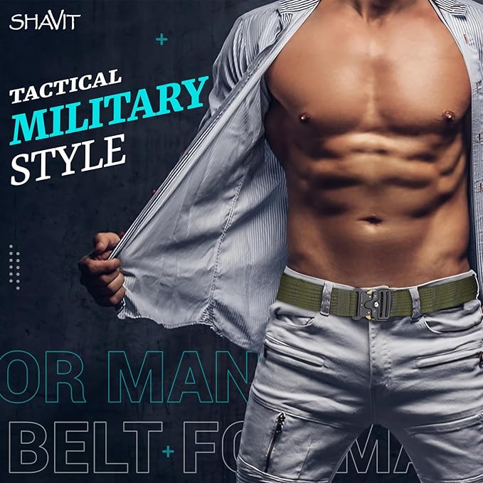 SHAVIT Cinturones tácticos para hombre, estilo militar, trabajo, senderismo, aparejadores, cinturón de nailon con hebilla de metal de liberación rápida
