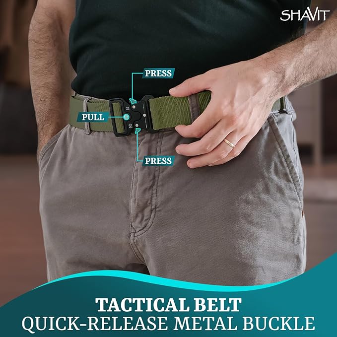 SHAVIT Cinturones tácticos para hombre, estilo militar, trabajo, senderismo, aparejadores, cinturón de nailon con hebilla de metal de liberación rápida