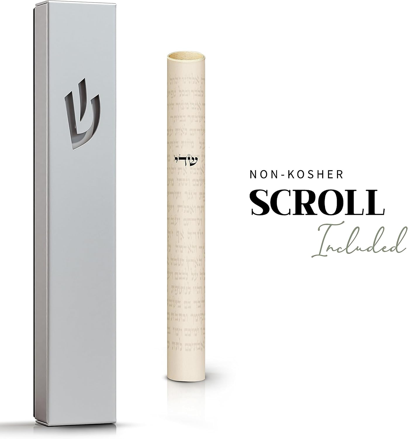 SURI Classic Mezuzah - Estuche autoadhesivo Nirosta plateado de 5 pulgadas con pergamino no kosher | Mezuzá judía moderna para interiores y exteriores, caja de regalo de Judaica incluida