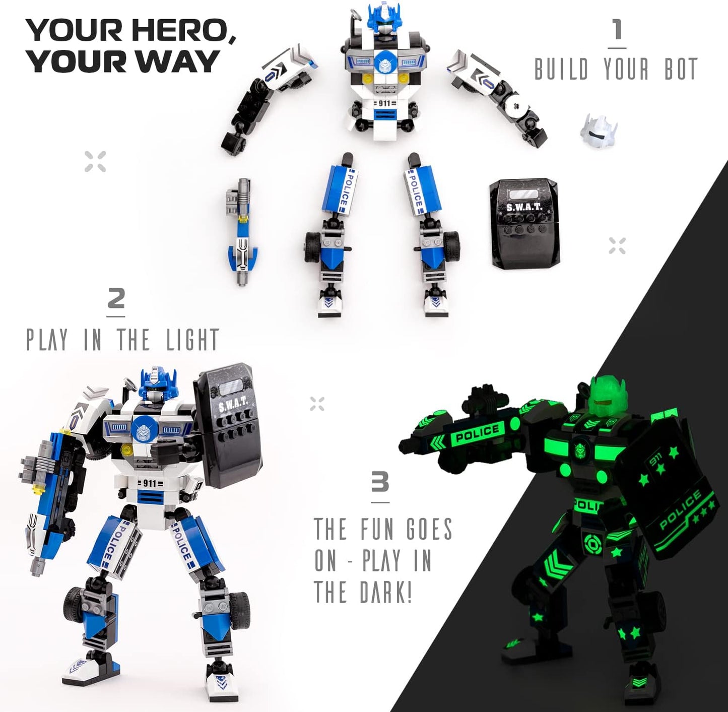Jitterygit Juguete de construcción de robot de policía superhéroe para niños, regalo épico de cumpleaños STEM para niños de 7, 8, 9, 10 y 11 años (279 piezas) Robotryx