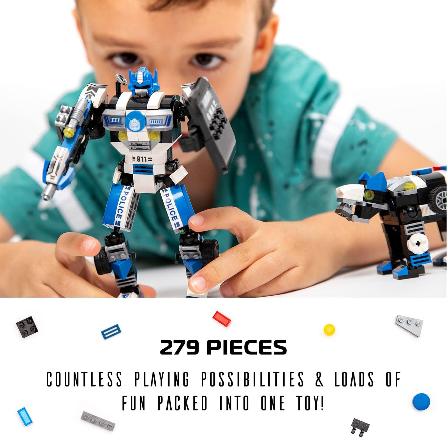 Jitterygit Juguete de construcción de robot de policía superhéroe para niños, regalo épico de cumpleaños STEM para niños de 7, 8, 9, 10 y 11 años (279 piezas) Robotryx