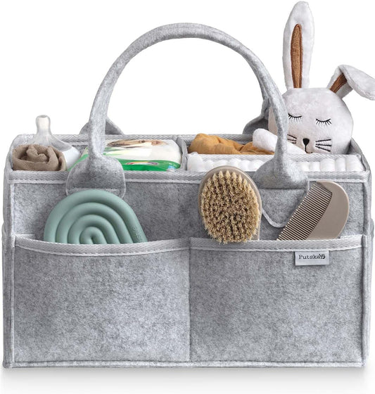 PUTSKA Organizador De Pañales Para Bebé - Cesta De Almacenamiento Para La Guardería, Cesta Para Pañales, Lista De Regalos Imprescindibles Para Baby Shower Y Registro - Gris, Pequeño