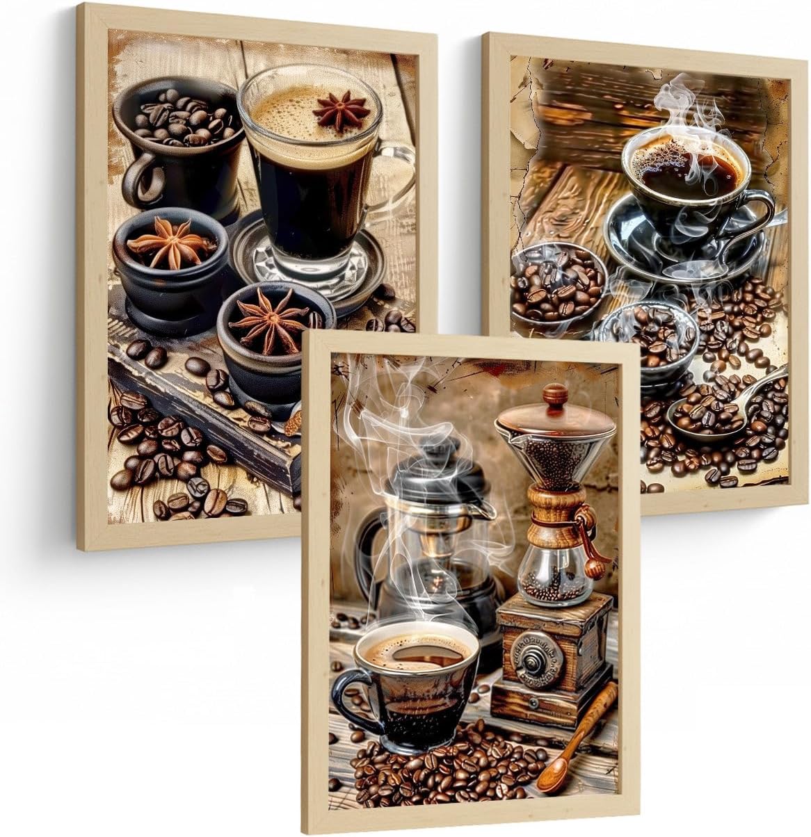 Nacnic Set De 3 Cuadros De Cafe. Laminas Decorativas Pared Cocina. Poster De Cafe Rustico. Laminas Decorativas Pared Para La Despensa Y La Panadería