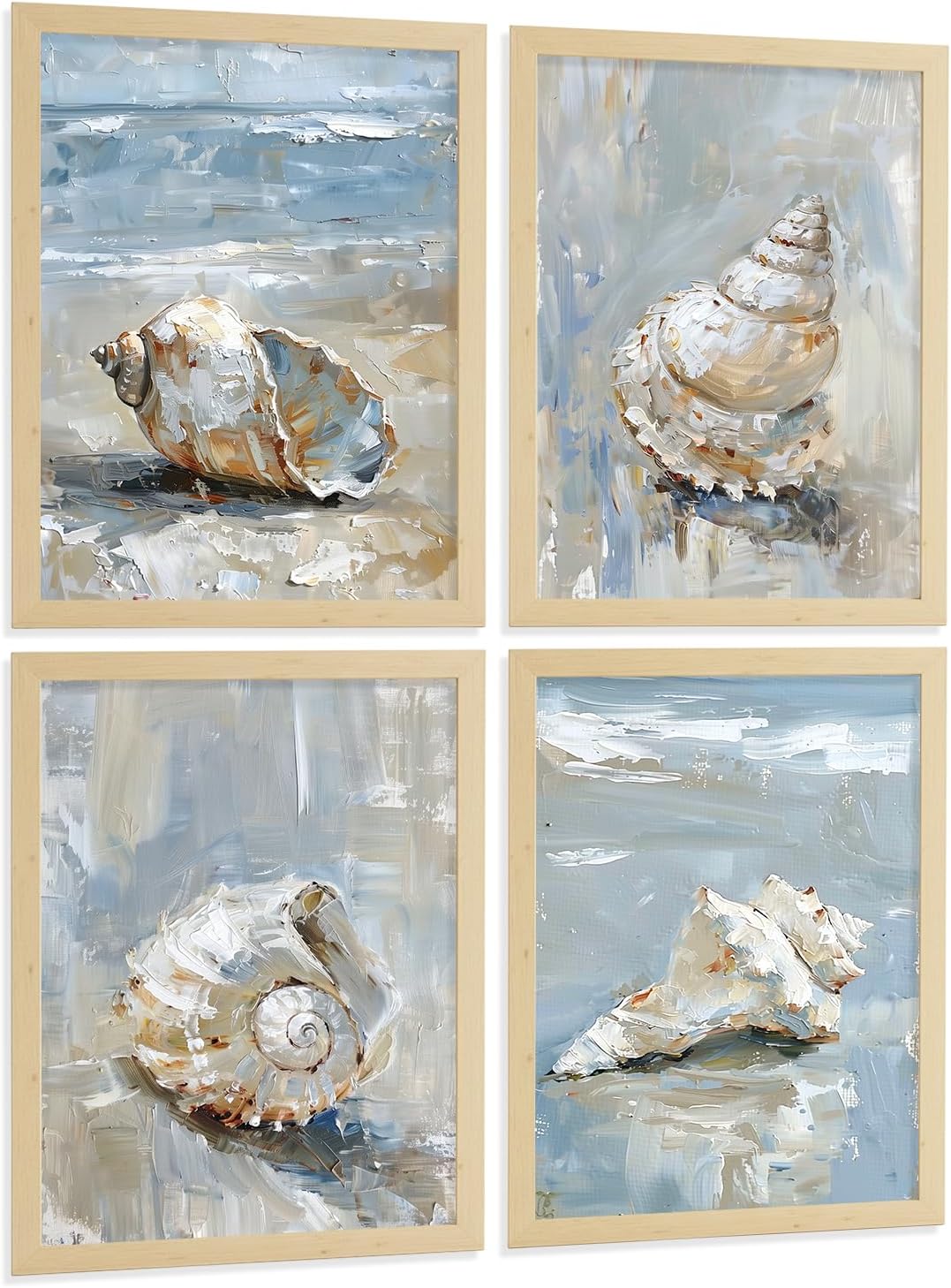 Nacnic Juego De 3 Cuadros De Playa, Mar, Costa Azul. Decoracion De Pared De Arte. Conchas Marinas. Laminas Decorativas Pared Baño, Cocina,Salón Y Dormitorio