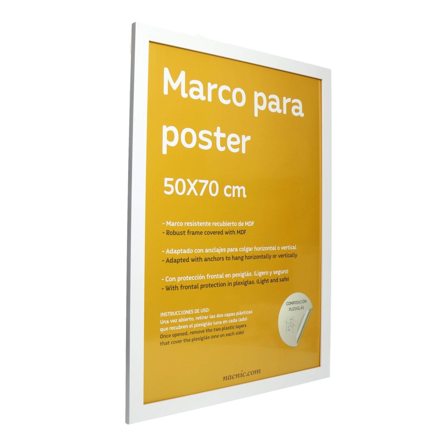 Nacnic - Pack 3 Marcos - Madera Mdf Blanco y Vidrio Acrílico - 50x70 Cm Extra Grande - Fotografía, Láminas, Decoración Mural para Salón y Dormitorio