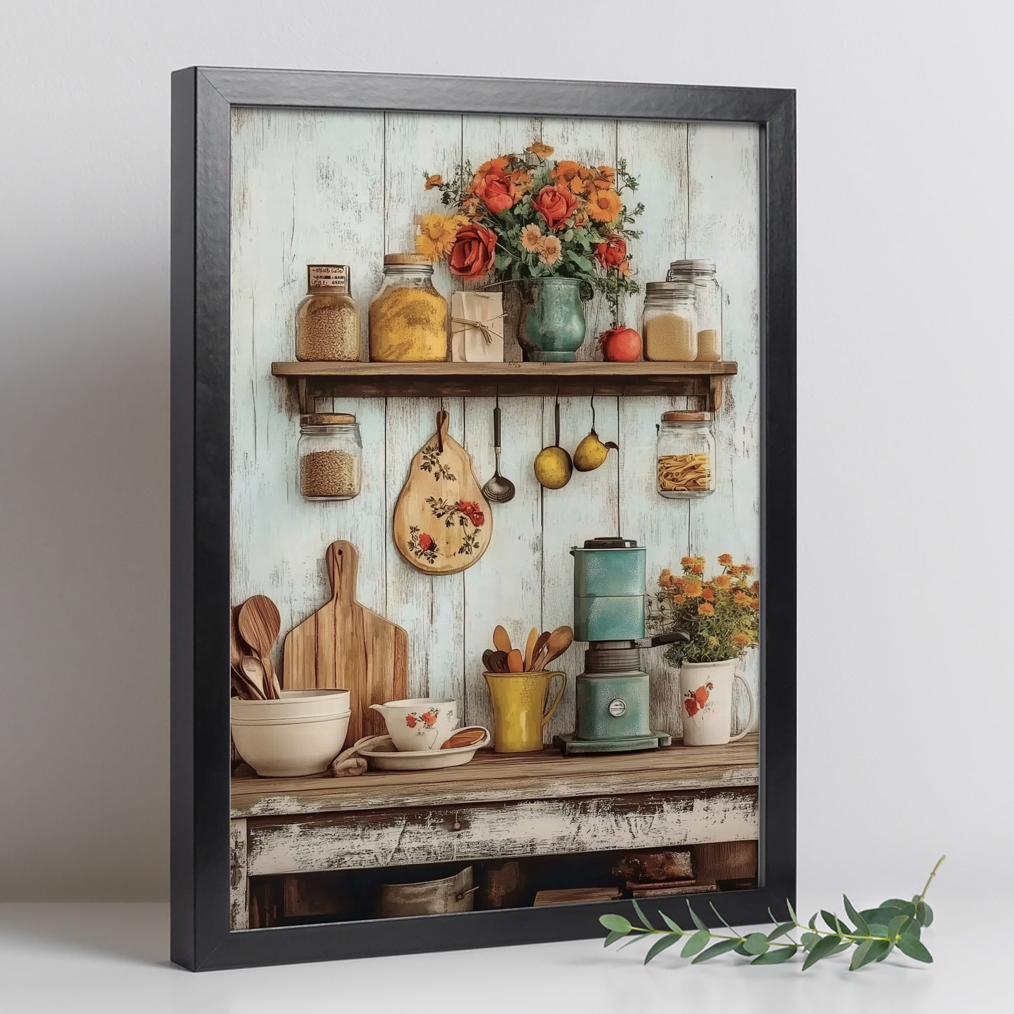 Set de 2 Cuadros de Cocina Rústica Impresión Ilustración en Estilo Campestre Arte de Pared para Decoración de Cocina, Despensa, Comedor, Restaurante