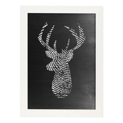 Lámina blanco y negro Ciervo deer en Poster con fondo negro estilo pizarra. Papel 250 gr y tintas de alta calidad.-Artwork-Nacnic-A4-Marco Blanco-Nacnic Estudio SL