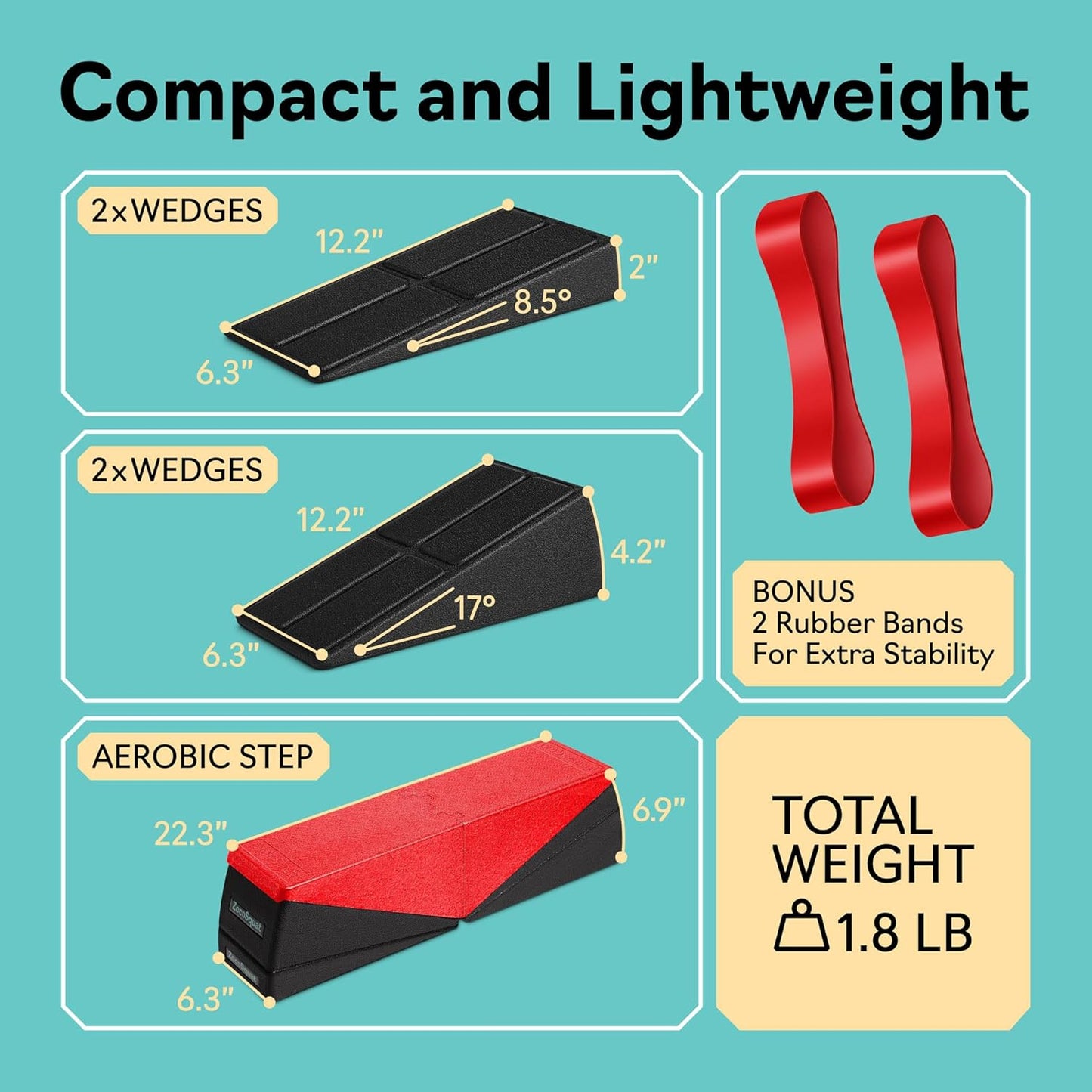 ZocoSquat - Juego de 5 cuñas para sentadillas - Se convierte en plataforma de pasos aeróbicos - Bloque de cuñas para sentadillas - Tabla inclinada para estiramiento de pantorrillas