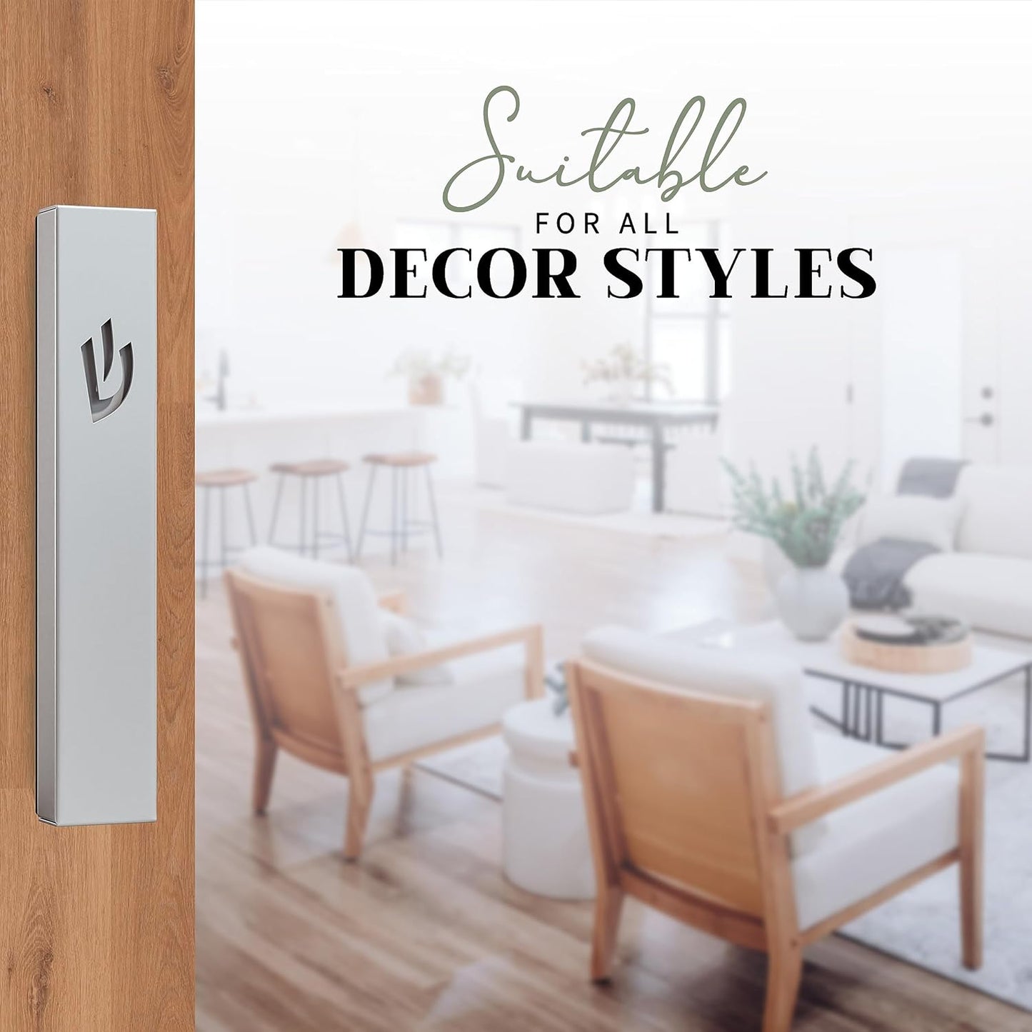 SURI Classic Mezuzah - Estuche autoadhesivo Nirosta plateado de 5 pulgadas con pergamino no kosher | Mezuzá judía moderna para interiores y exteriores, caja de regalo de Judaica incluida