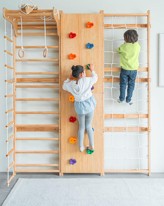 Gimnasio de pared con escalera sueca 9 en 1 de nogal Avenlur