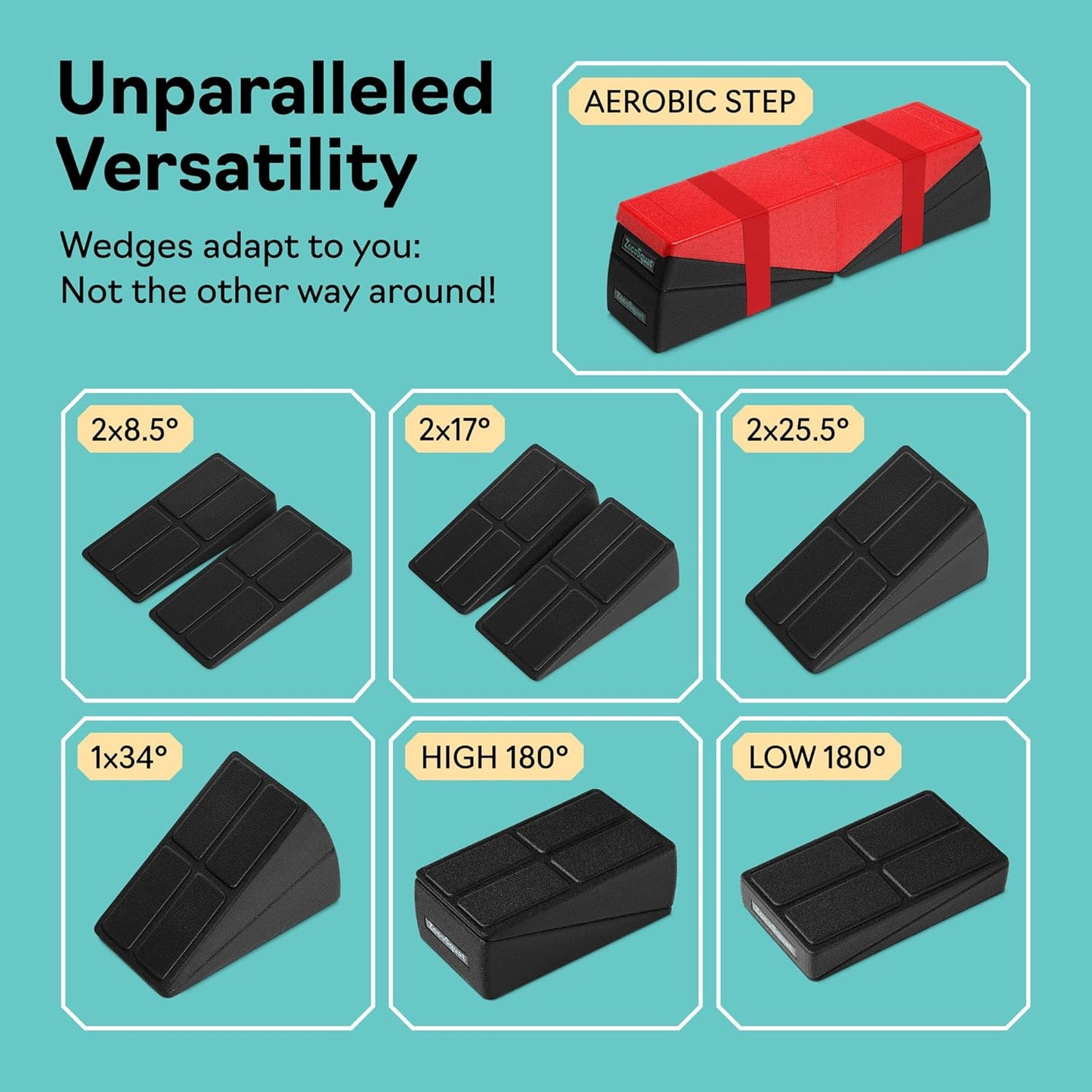ZocoSquat - Juego de 5 cuñas para sentadillas - Se convierte en plataforma de pasos aeróbicos - Bloque de cuñas para sentadillas - Tabla inclinada para estiramiento de pantorrillas