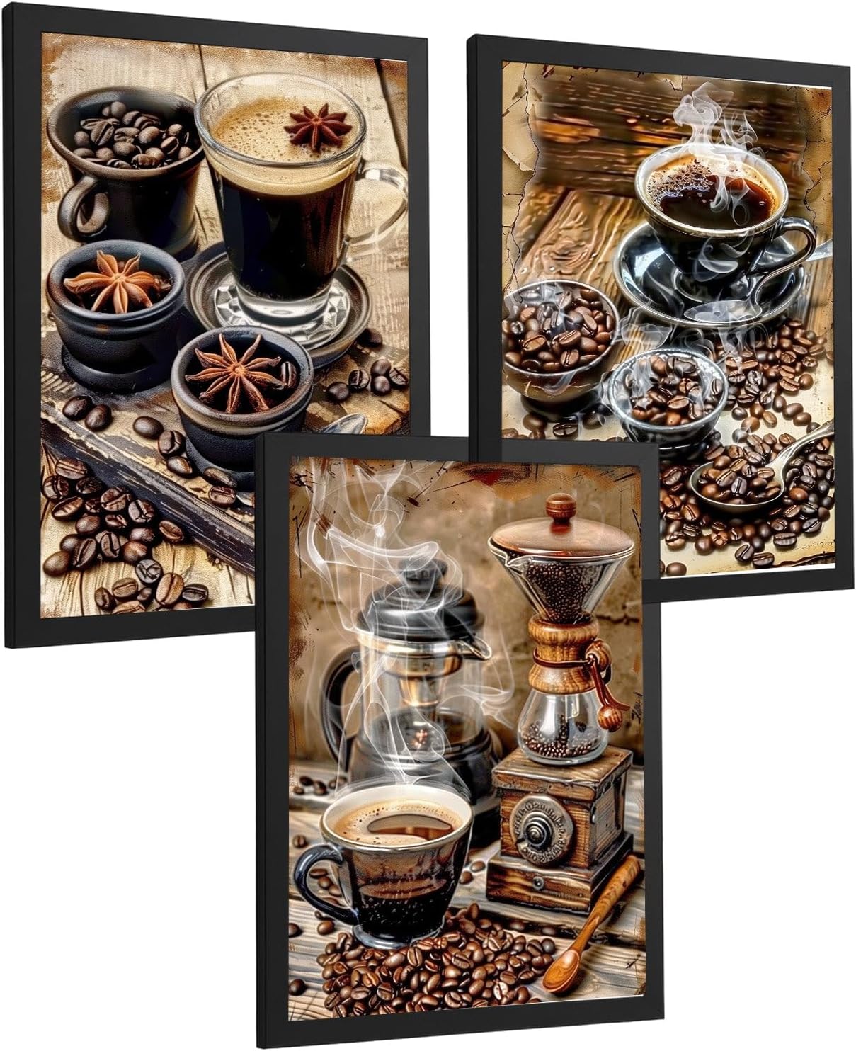 Nacnic Set De 3 Cuadros De Cafe. Laminas Decorativas Pared Cocina. Poster De Cafe Rustico. Laminas Decorativas Pared Para La Despensa Y La Panadería