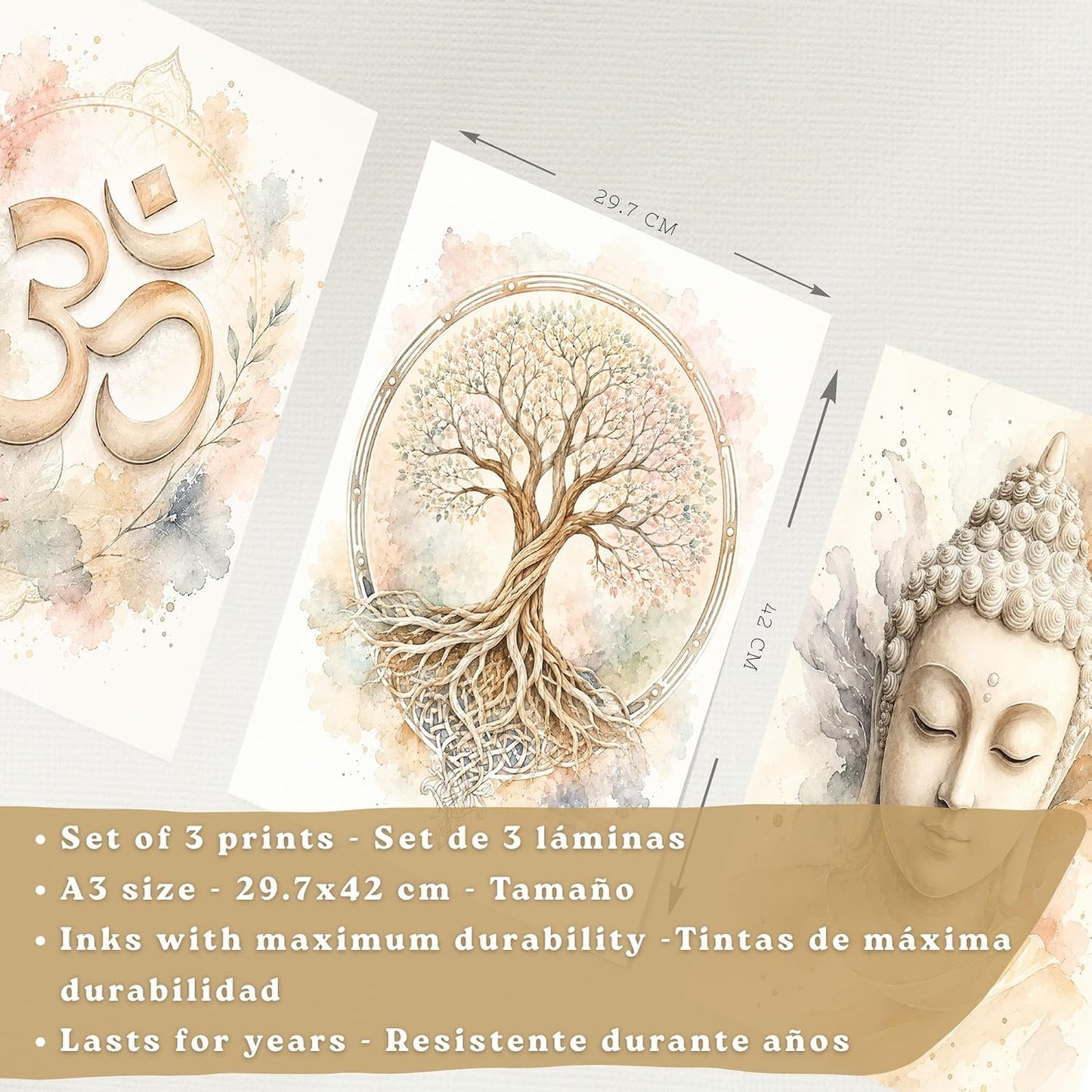 Posters Espirituales con Símbolo Om, Buda y Árbol de la Vida