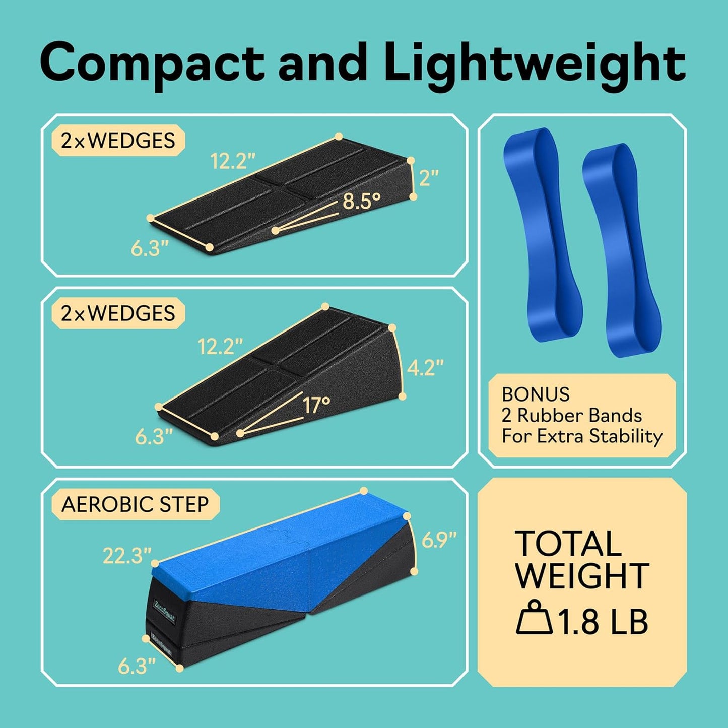 ZocoSquat - Juego de 5 cuñas para sentadillas - Se convierte en plataforma de pasos aeróbicos - Bloque de cuñas para sentadillas - Tabla inclinada para estiramiento de pantorrillas