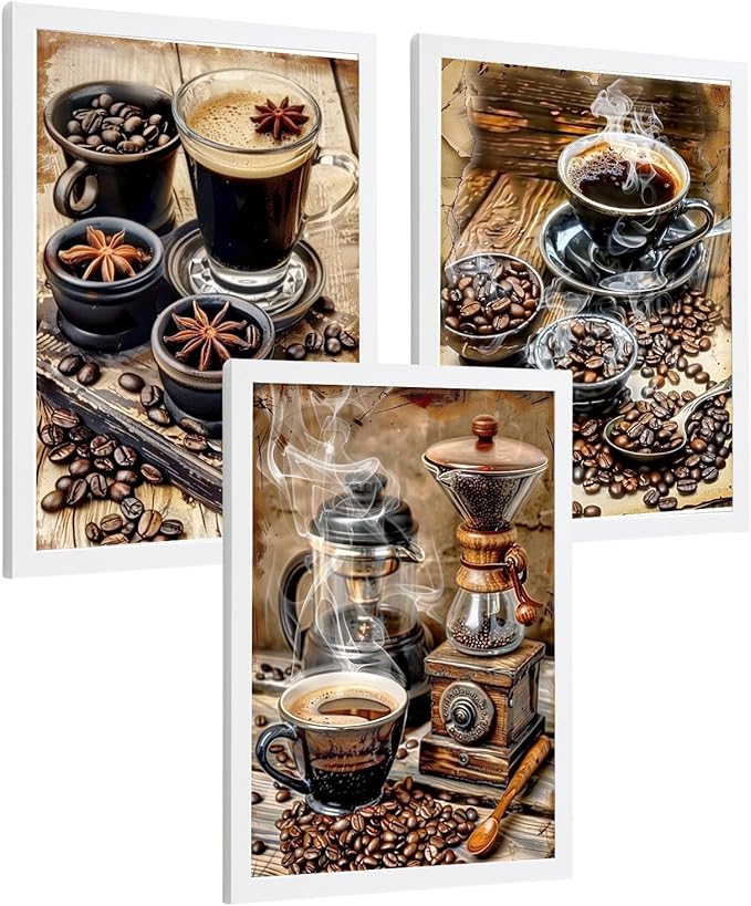 Nacnic Set De 3 Cuadros De Cafe. Laminas Decorativas Pared Cocina. Poster De Cafe Rustico. Laminas Decorativas Pared Para La Despensa Y La Panadería