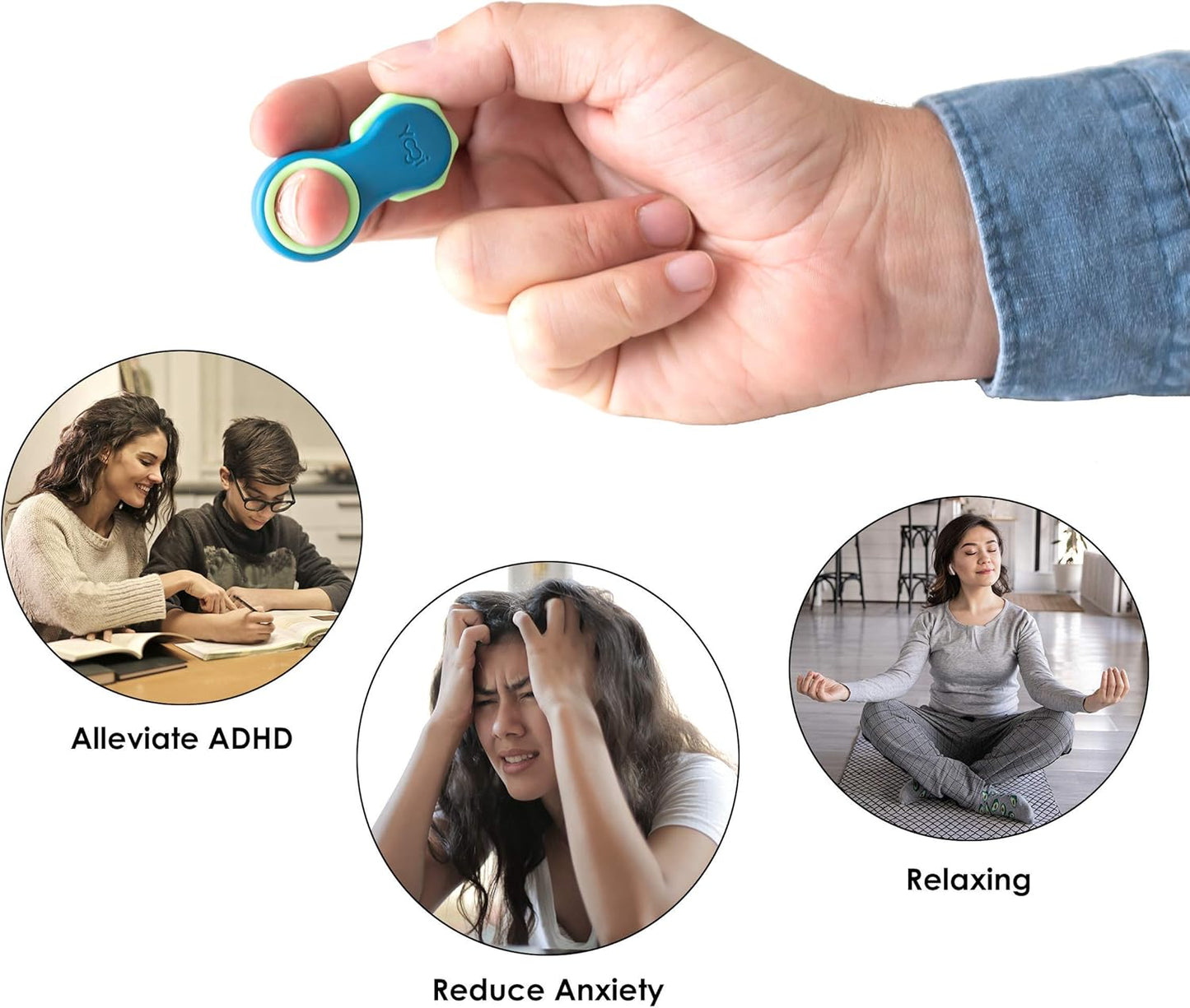 Yogi Juguete antiestrés, Fidget Spinners para adultos, alivio de la ansiedad, perfecto para TDAH, TDA y autismo, juguetes antiestrés silenciosos para adultos y niños, cinco tamaños de anillos - Océano