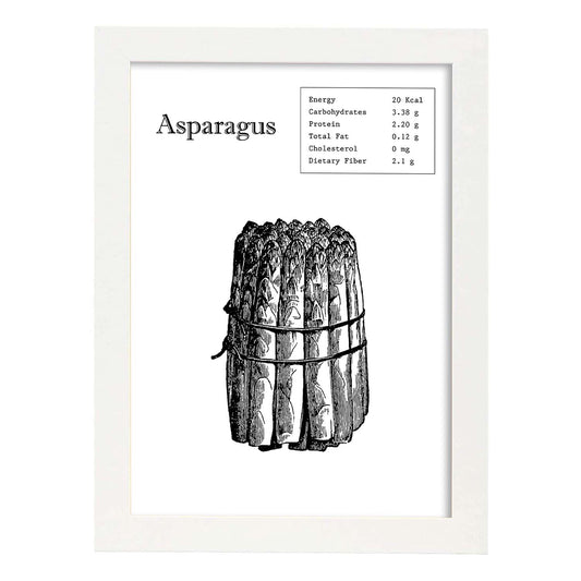 Poster de Asparagus. Láminas de frutas y verduras en inglés.-Artwork-Nacnic-A4-Marco Blanco-Nacnic Estudio SL