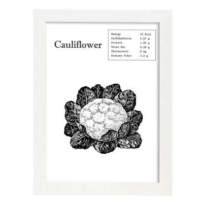 Poster de Cauliflower. Láminas de frutas y verduras en inglés.-Artwork-Nacnic-A4-Marco Blanco-Nacnic Estudio SL