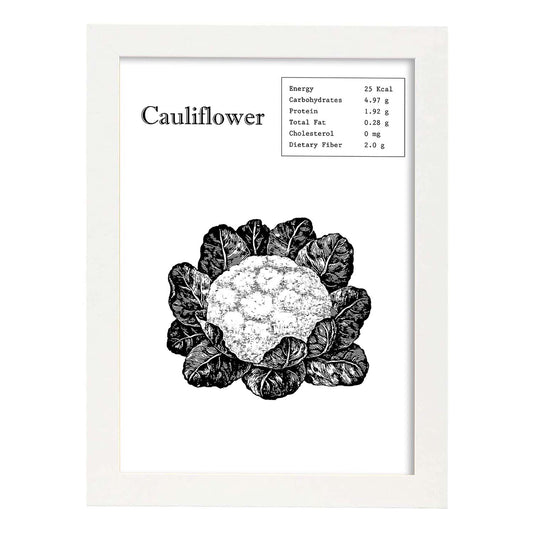 Poster de Cauliflower. Láminas de frutas y verduras en inglés.-Artwork-Nacnic-A4-Marco Blanco-Nacnic Estudio SL