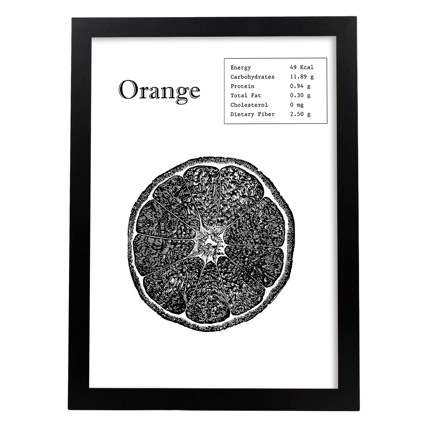 Poster de Orange. Láminas de frutas y verduras en inglés.-Artwork-Nacnic-A4-Marco Negro-Nacnic Estudio SL