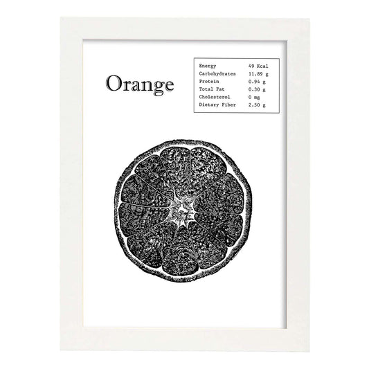 Poster de Orange. Láminas de frutas y verduras en inglés.-Artwork-Nacnic-A4-Marco Blanco-Nacnic Estudio SL