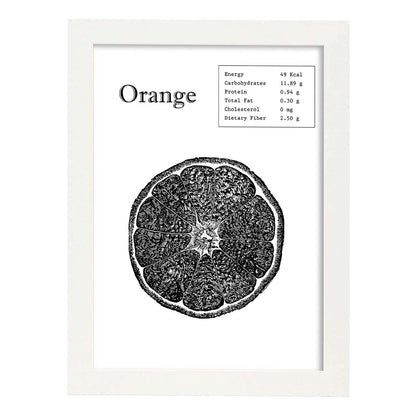 Poster de Orange. Láminas de frutas y verduras en inglés.-Artwork-Nacnic-A4-Marco Blanco-Nacnic Estudio SL
