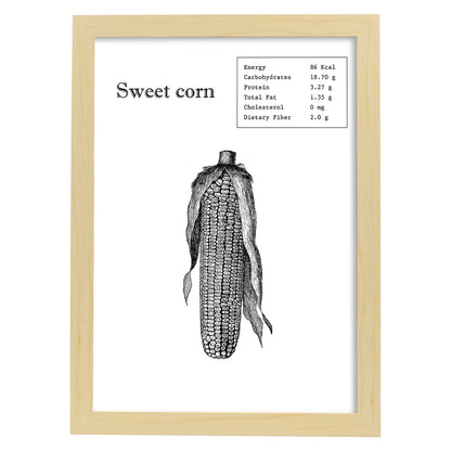 Poster de Sweet corn. Láminas de frutas y verduras en inglés.-Artwork-Nacnic-A3-Marco Madera clara-Nacnic Estudio SL