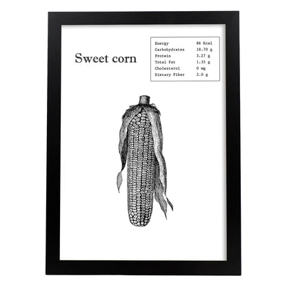 Poster de Sweet corn. Láminas de frutas y verduras en inglés.-Artwork-Nacnic-A4-Marco Negro-Nacnic Estudio SL