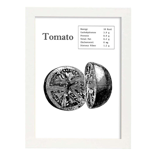 Poster de Tomato. Láminas de frutas y verduras en inglés.-Artwork-Nacnic-A4-Marco Blanco-Nacnic Estudio SL