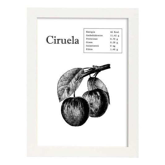 Poster de Ciruela. Láminas de frutas y verduras.-Artwork-Nacnic-A4-Marco Blanco-Nacnic Estudio SL
