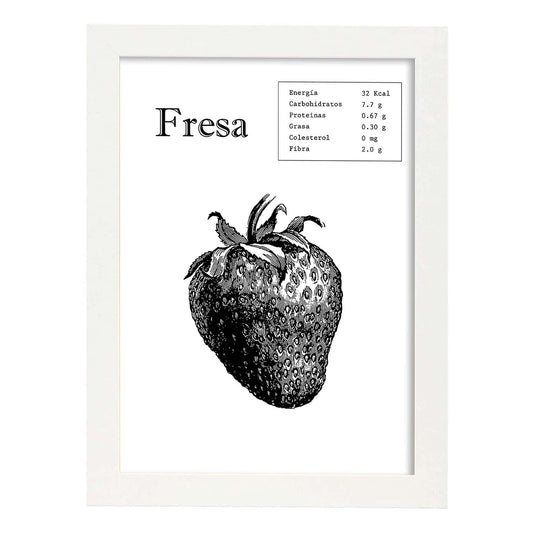 Poster de Fresa. Láminas de frutas y verduras.-Artwork-Nacnic-A4-Marco Blanco-Nacnic Estudio SL