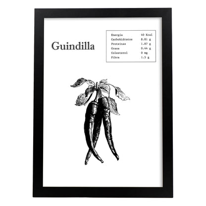 Poster de Guindilla. Láminas de frutas y verduras.-Artwork-Nacnic-A4-Marco Negro-Nacnic Estudio SL