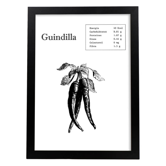Poster de Guindilla. Láminas de frutas y verduras.-Artwork-Nacnic-A4-Marco Negro-Nacnic Estudio SL